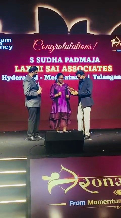 Recognition on stage for Laxmi Sai Associates